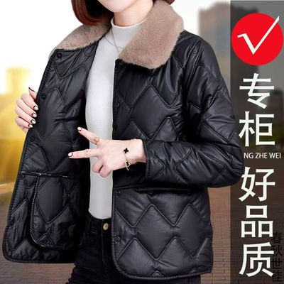高档冬季仿水貂毛领羽绒棉服女士短款中年妈妈装外套加厚保暖棉袄