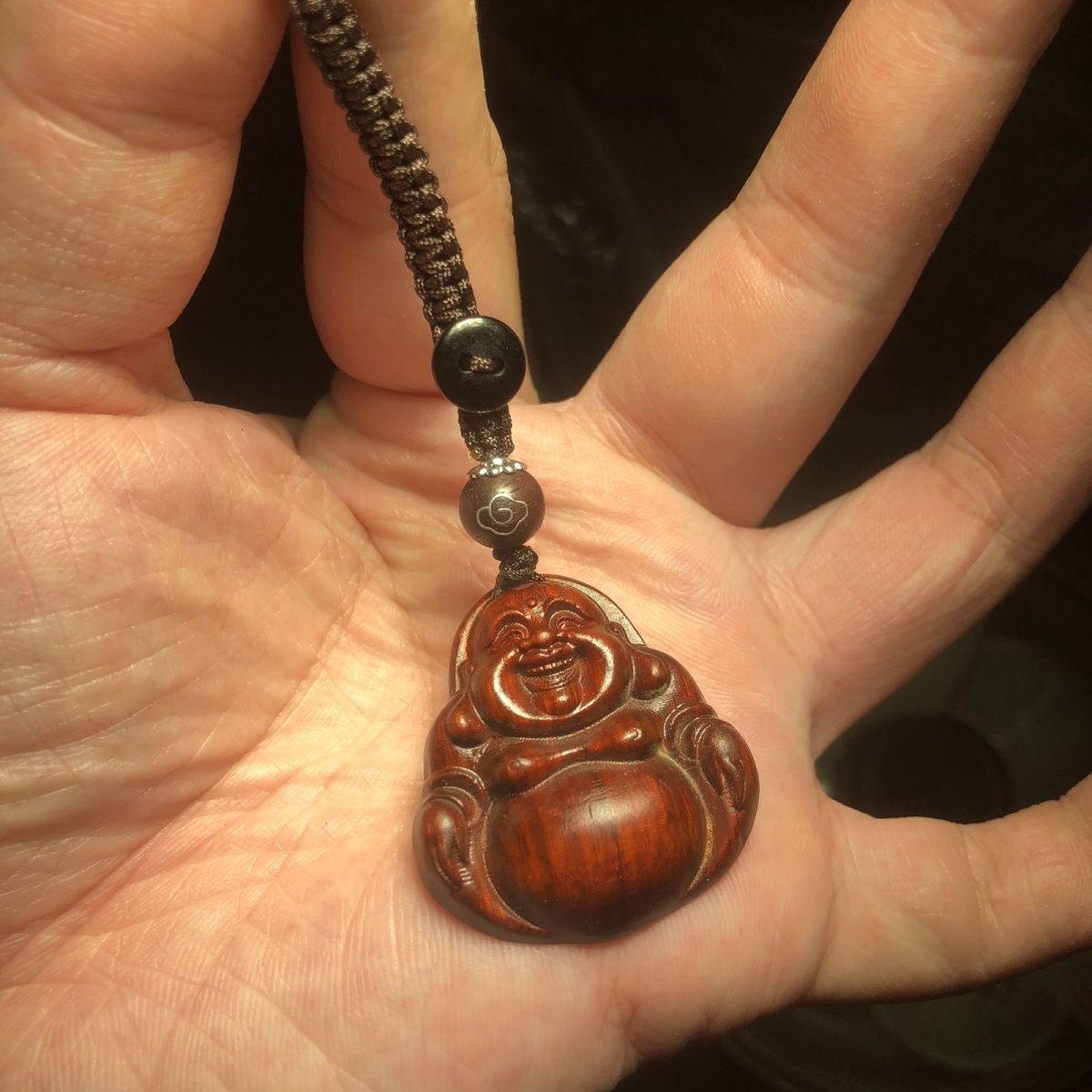 精品犀角紫檀木大肚弥勒佛挂件包包挂钥匙扣项链红木实木雕刻