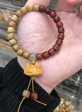 精品檀木复古老料手串男女直切木质手链民族