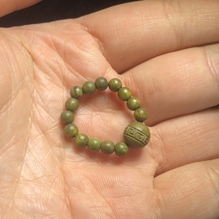 精品绿檀木精雕刻回纹珠搭配4mm素圈小戒指指环木雕小礼品礼物
