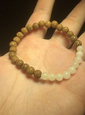 老料六道木6mm素圈精雕刻对对莲花好运连连女士款单圈手串小手链