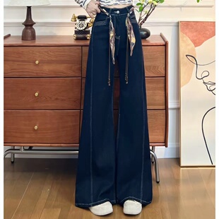 女宽松阔腿微喇裤 赠腰带～早春高腰显瘦直筒牛仔裤 潮 希莎樱资