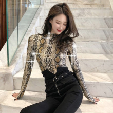 长袖 修身 T恤蛇纹紧身上衣打底衫 显瘦百搭短款 2019韩版 女 新款 春装