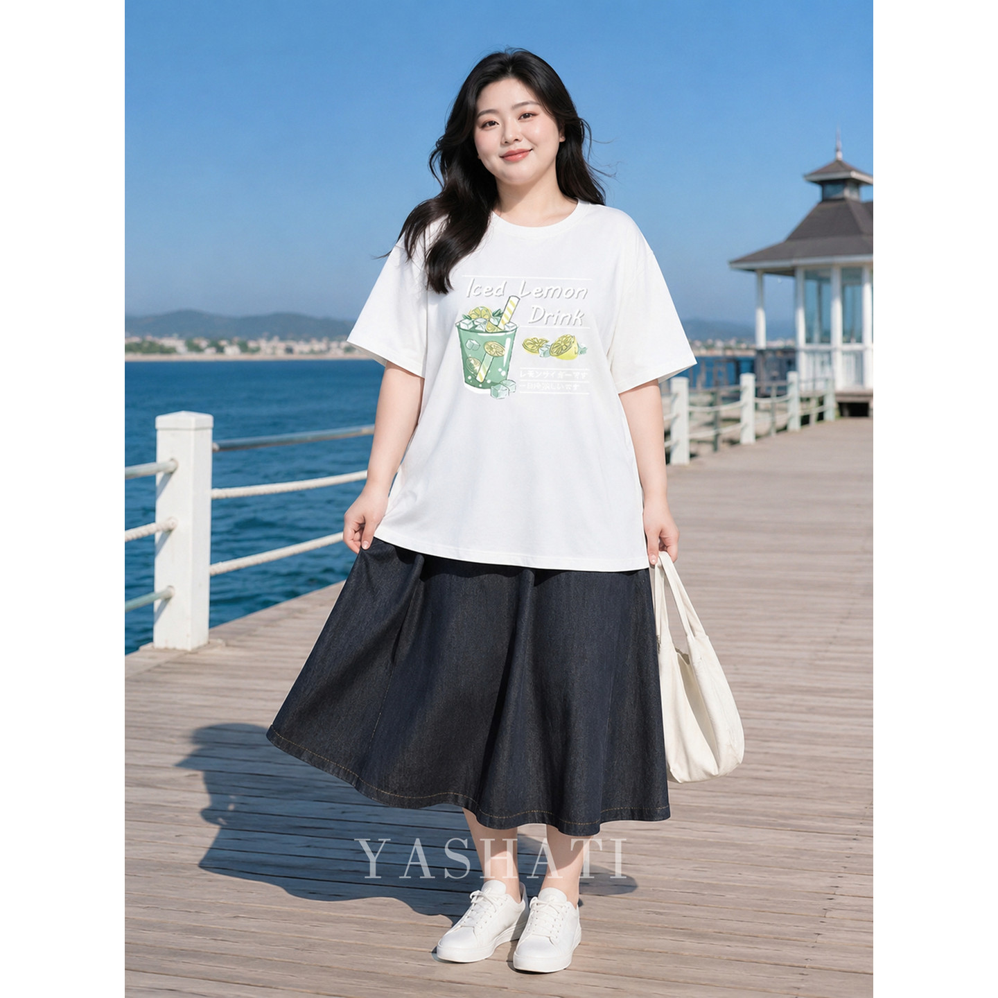 娅莎媞大码女装 200斤胖mm宽松显瘦遮肉印花短袖T恤上衣 女