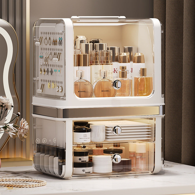 家用化妆品收纳盒轻奢奶油风大容量简约多层防尘化妆品桌面收纳盒,收纳整理,化妆箱/盒,淘宝优惠券,粉丝福利购,淘宝优惠卷