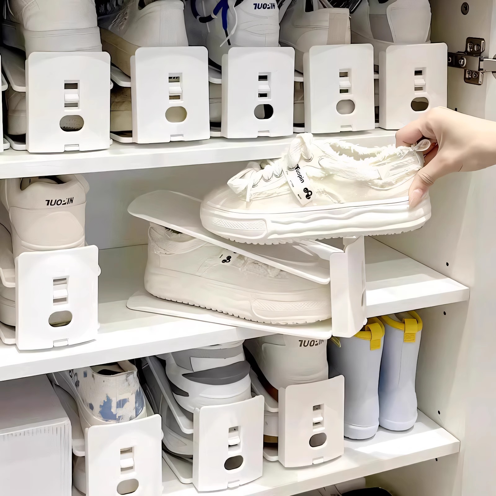 日式双层鞋托架可调节收纳架