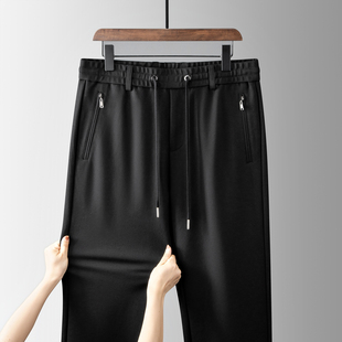 秋冬季男士休闲运动裤直筒宽松加绒保暖男裤口袋拉链简约长裤裤子