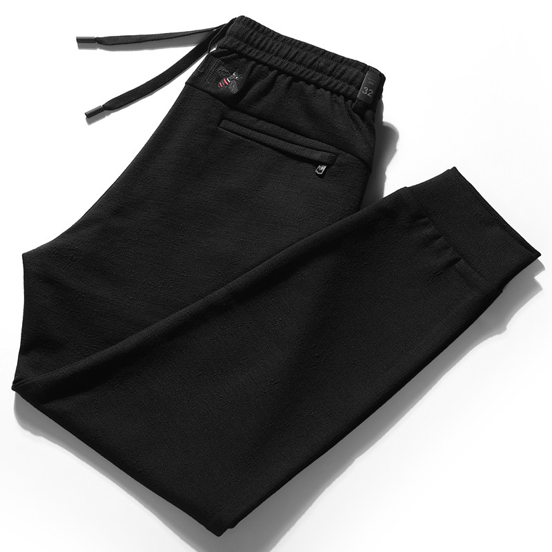 夏季男士提花弹力修身小脚裤收口运动裤抽绳束脚裤男潮流裤子男款