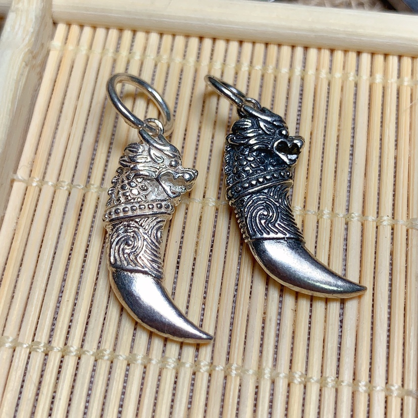 纯银925实心狼牙形状吊坠龙头款时尚霸气十足男士女士礼物情侣