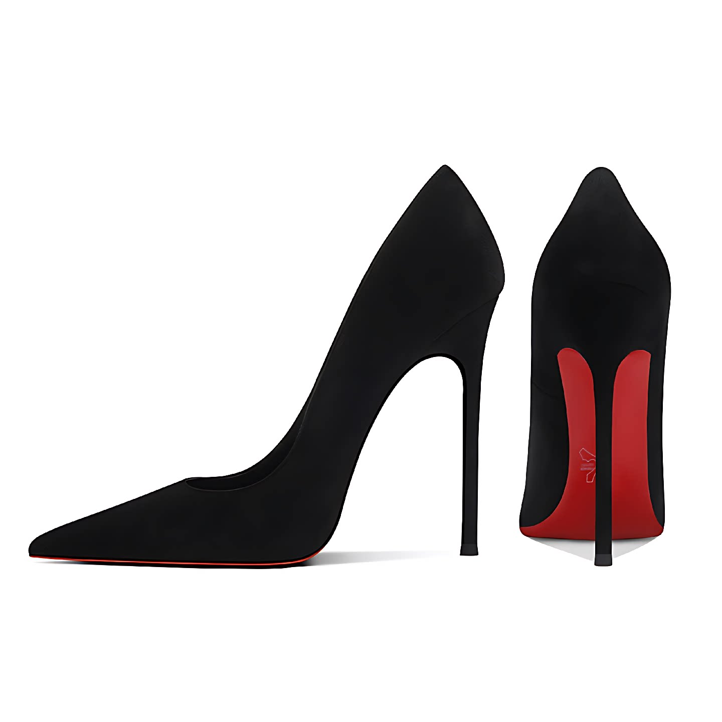 2026新款黑色绒面红底浅口高跟鞋女细跟尖头性感13cm宴会大码单鞋