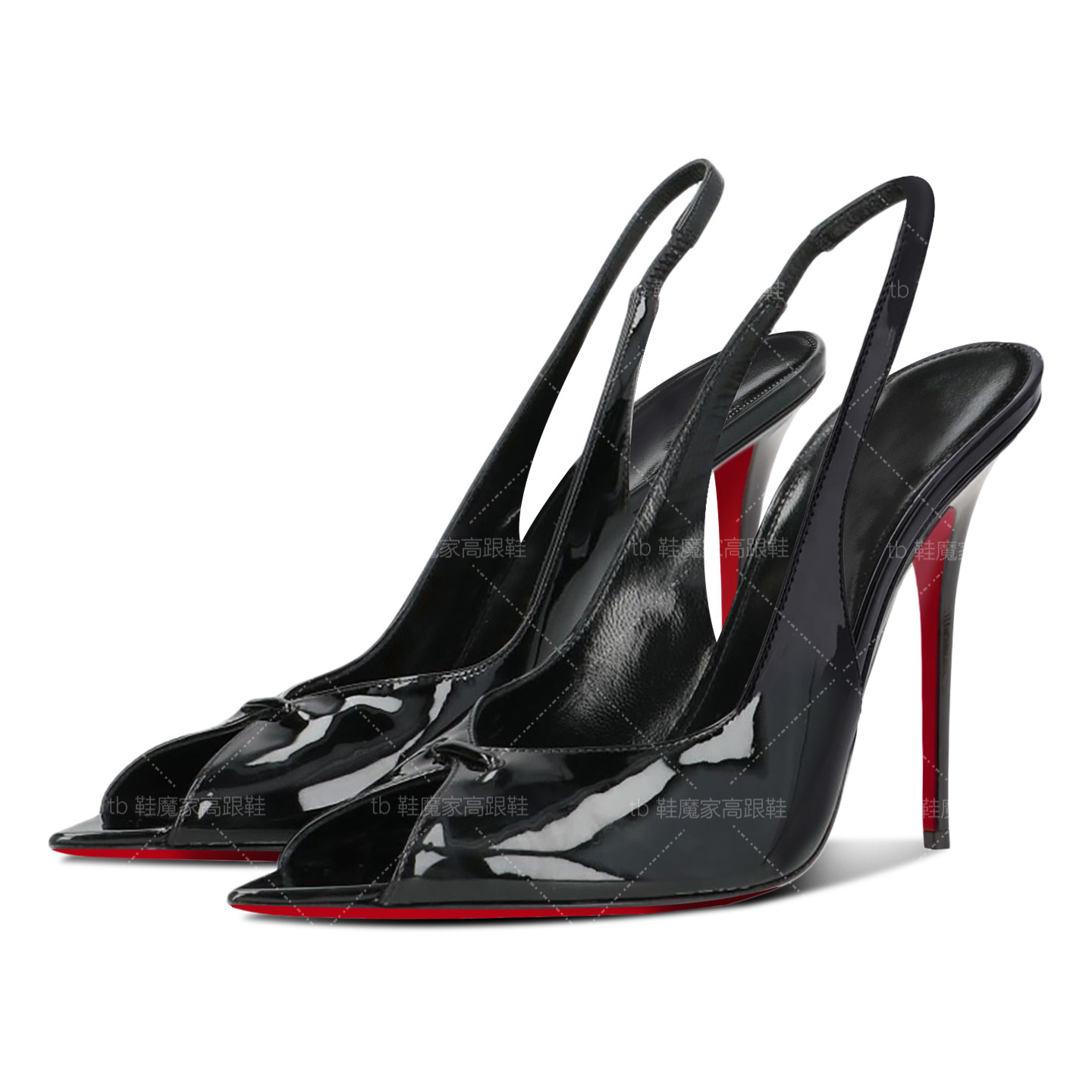 定制款欧洲站12cm后空尖头凉鞋2026性感黑色红底高跟鞋女细跟单鞋