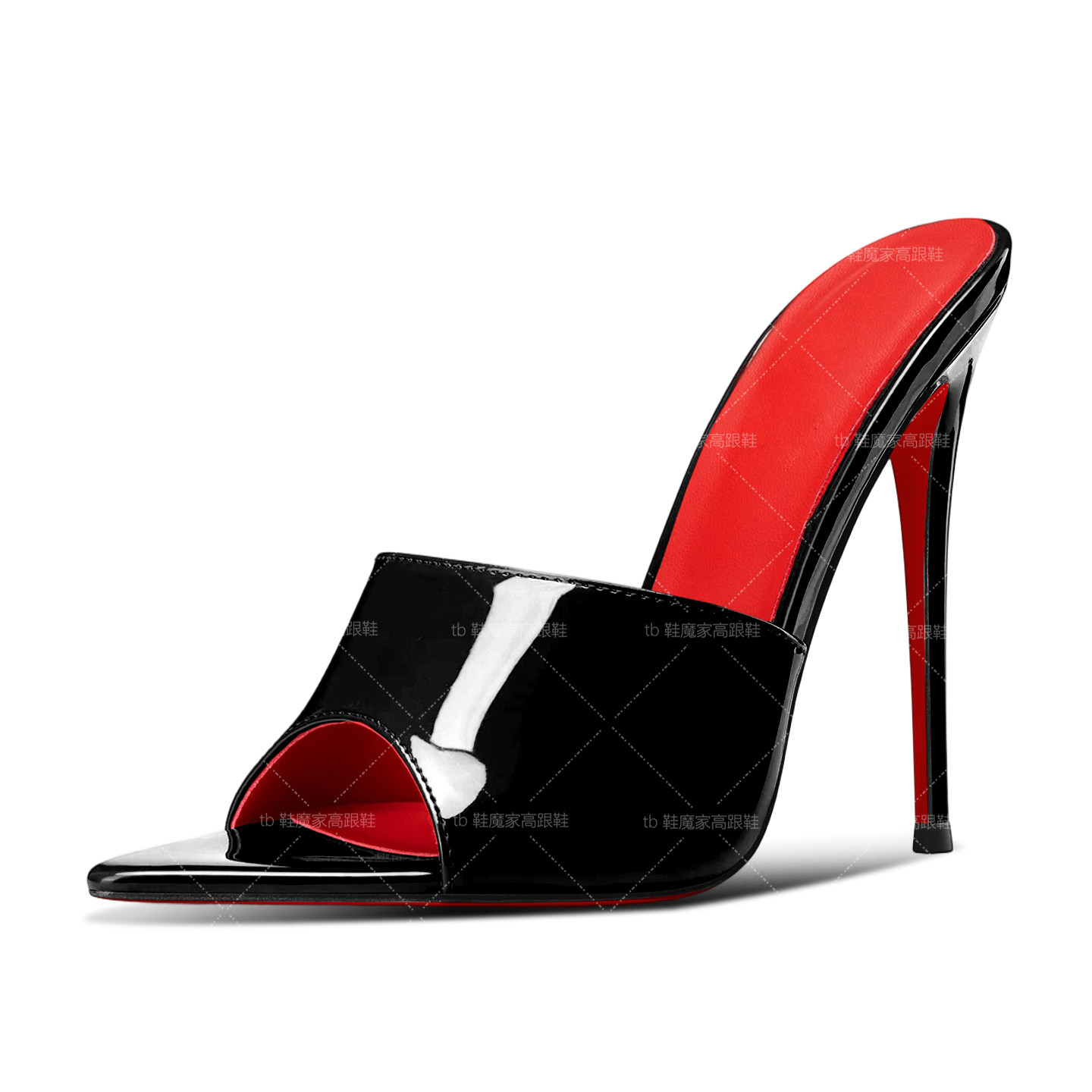 2026年春夏新款黑色凉拖红底高跟鞋细跟性感尖头穆勒鞋子女夏外穿