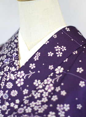 樱工和服专卖店 新款日本和服女士传统小纹 紫色樱花