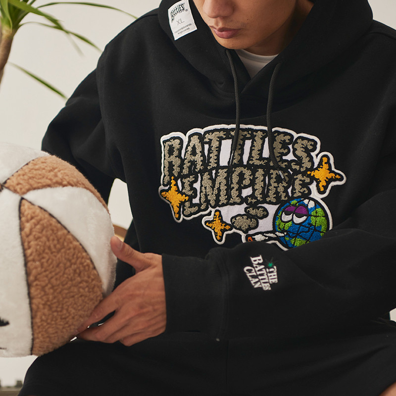 battles嘻哈运动潮牌男女情侣卡通毛巾刺绣加绒连帽休闲卫衣外套