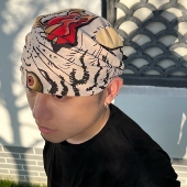 男女日系街头百搭白虎双面印花纯棉头巾方巾户外休闲多功能配饰