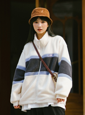 PSO Brand 男女情侣日系复古潮牌拼接羊羔绒保暖加厚夹克棉服外套