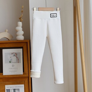 女童加绒加厚白色打底裤保暖裤儿童舞蹈裤外穿百搭裤子九分长裤冬