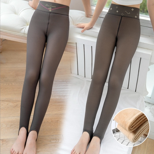 儿童灰透肤打底裤加绒加厚假透肉裤袜羊羔绒女童踩脚裤肉肤色学生