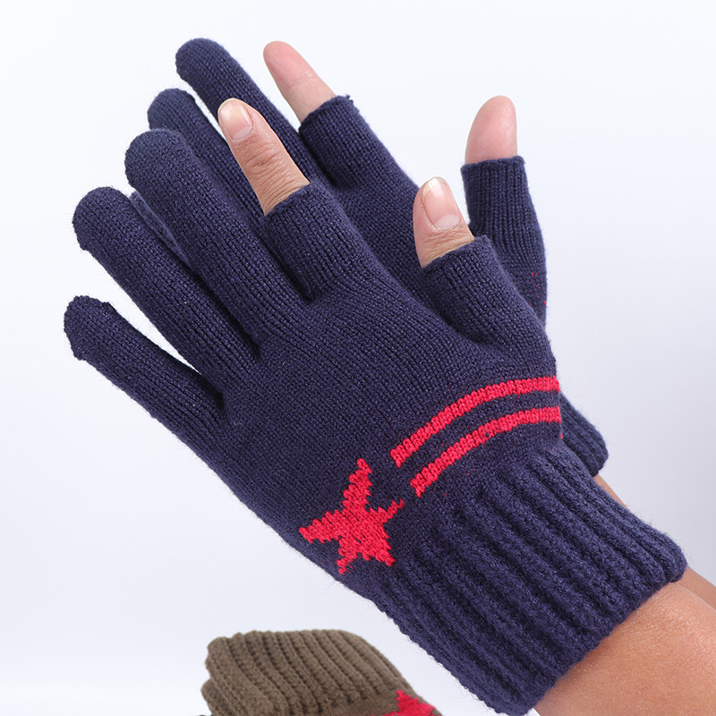 手套男冬季防寒防风保暖加绒触屏女户外骑行开车钓鱼外卖露指半指