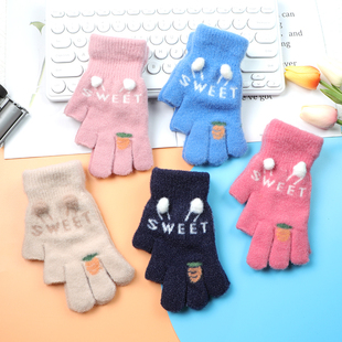儿童写字防磨手套方便冬季保暖露二指加绒加厚男女学生写作业专用