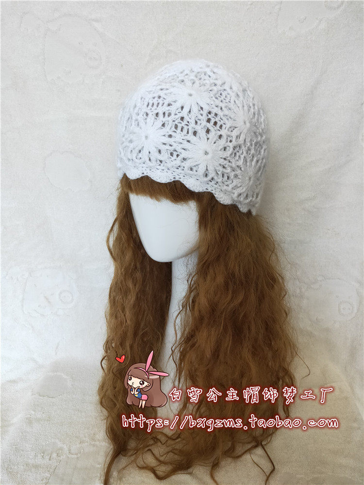 原创秋冬新款欧美流行时尚手工钩花复古优雅双层保暖针织包头帽子