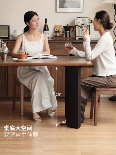 源氏木语 Столковый стол с твердым древесиной черный нарезок ретро легкий роскошный домашний прямоугольный обеденный стол обеденный стол обеденный стол Комбинация