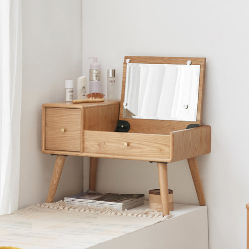 源氏木语实木化妆桌北欧简约橡木小型化妆台卧室多功能飘窗梳妆台