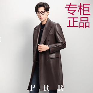 海宁真皮皮衣男士绵羊皮风衣中长款西装领商务休闲大衣秋冬季外套