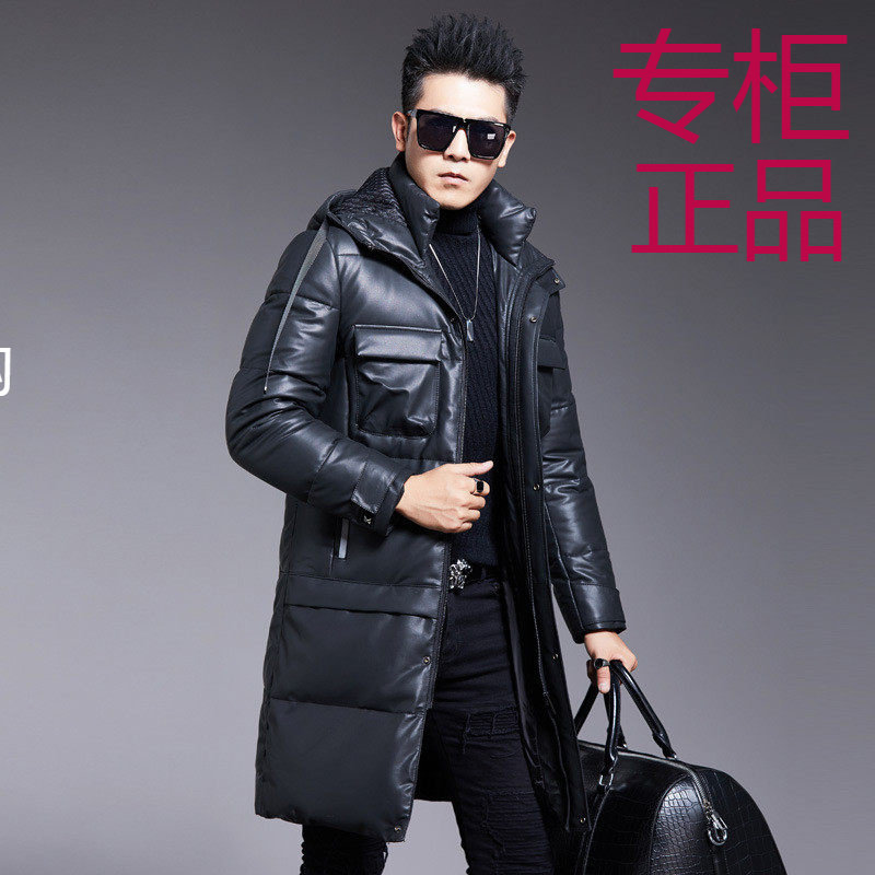 2025秋冬新款真皮羽绒服男加厚海宁皮衣中长款连帽绵羊皮风衣外套