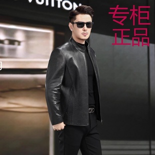皮衣男款2025新款真皮痞帅高级感鳄鱼纹绵羊皮夹克流行帅气外套潮