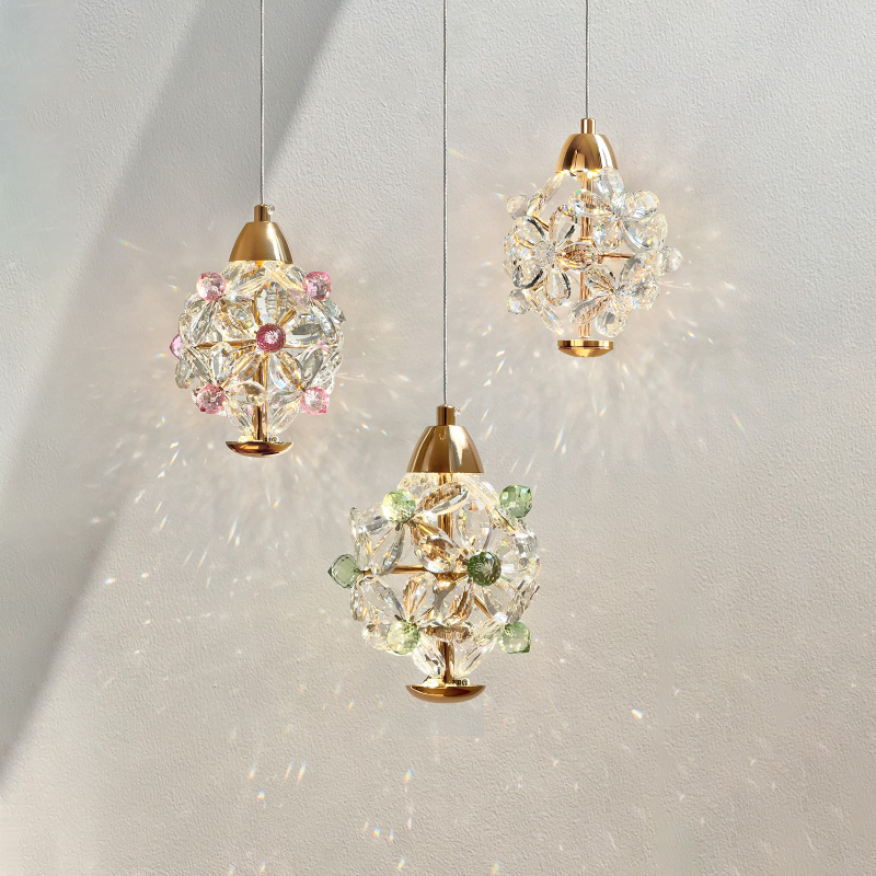法式花朵床头小吊灯温馨浪漫水晶过道玄关走廊吊灯高级感设计师款
