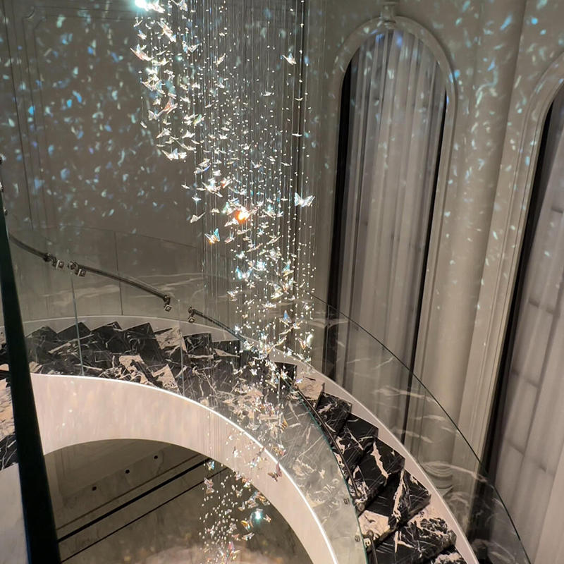 loft公寓楼梯吊灯水晶蝴蝶灯饰