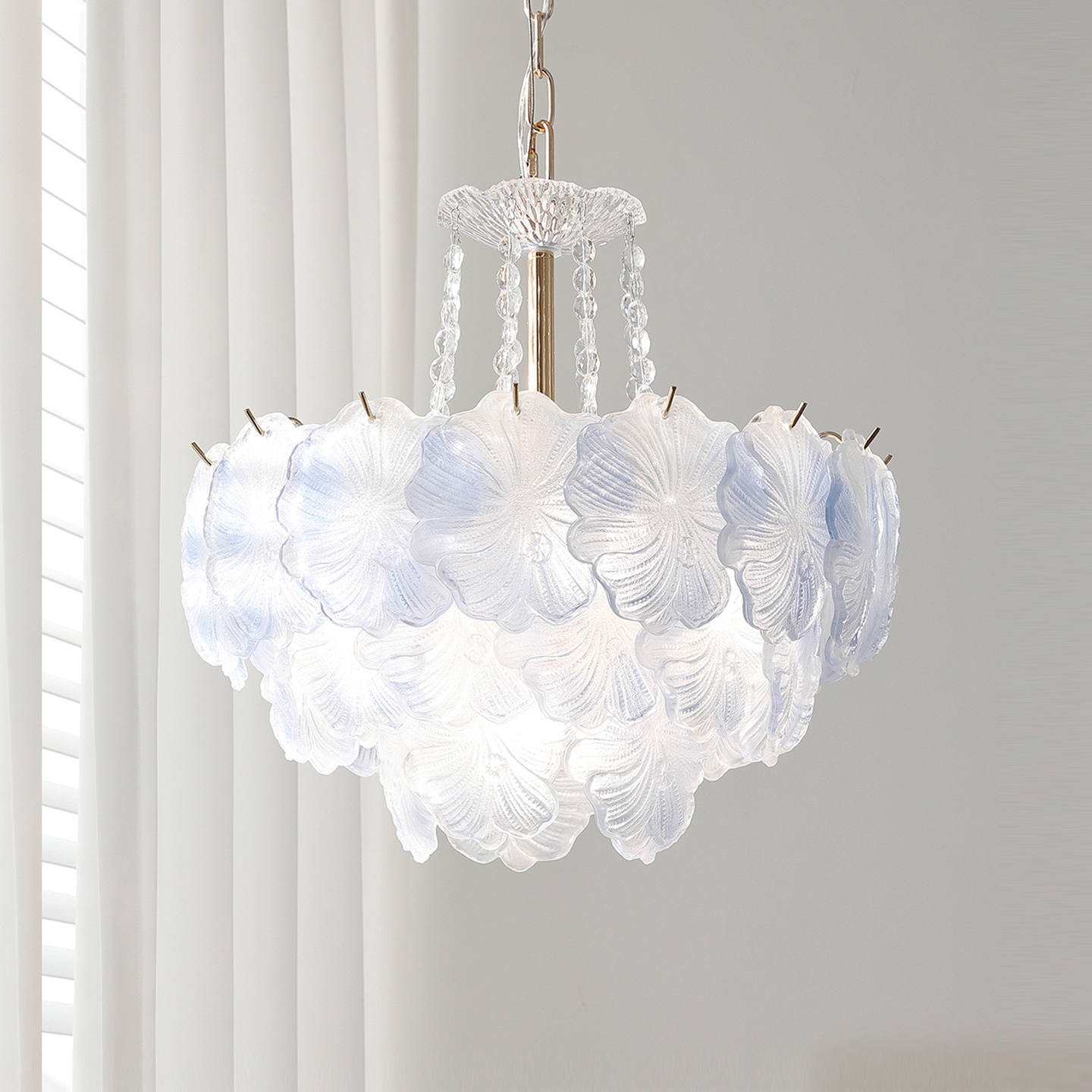 法式中古风花瓣玻璃吊灯轻奢客厅餐厅主卧室灯具复古温馨浪漫灯饰