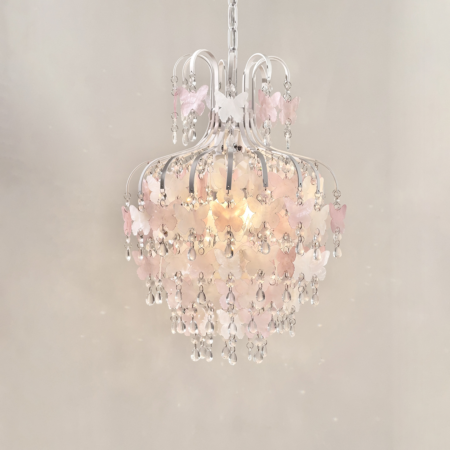 法式奶油风粉色水晶蝴蝶吊灯高级感餐厅吧台灯设计师款衣帽间吊灯