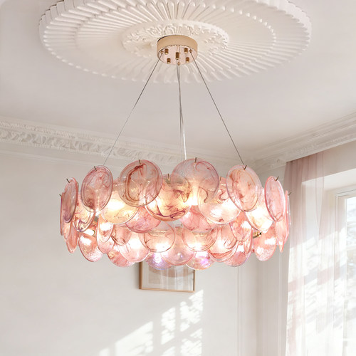 法式中古风客厅主灯卧室吊灯粉色浪漫灯Murano复古高级感餐厅灯具