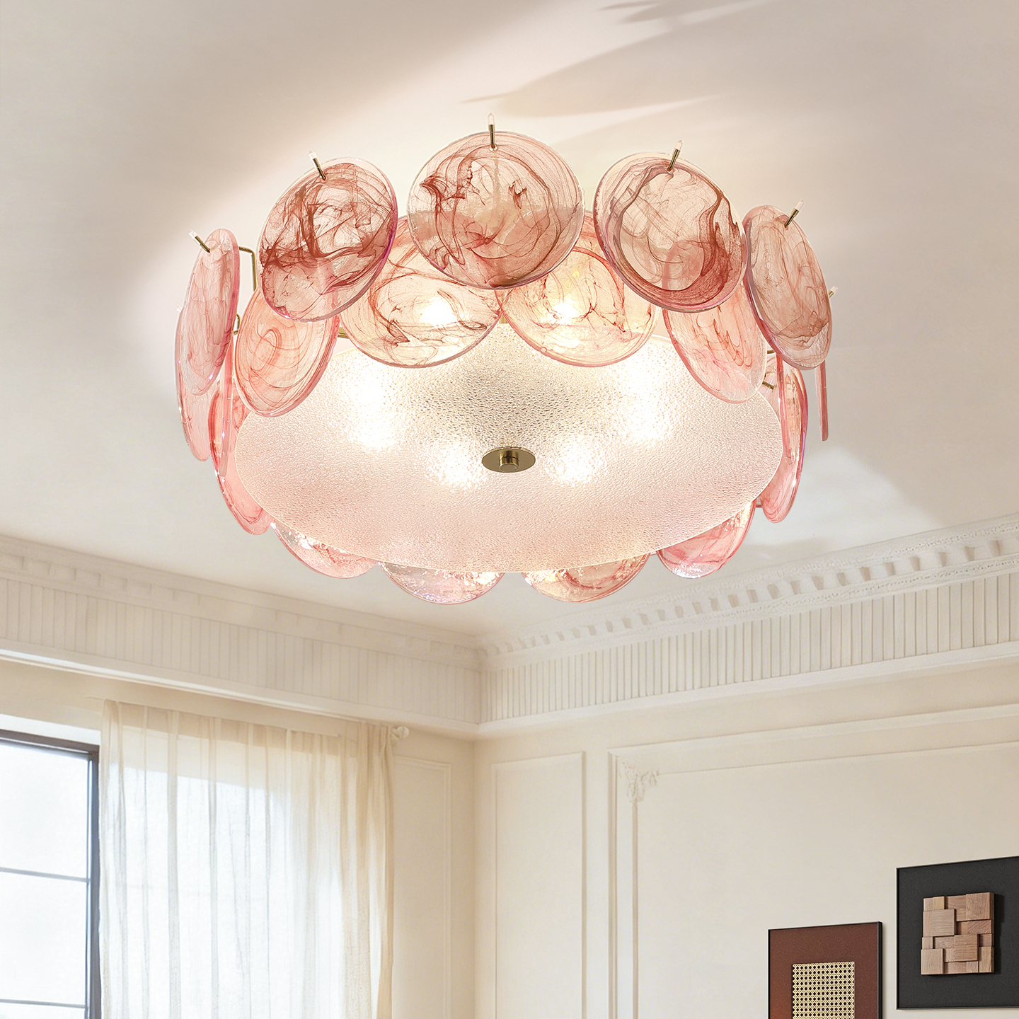 法式中古风主卧室吸顶灯现代简约创意奶油风玻璃浪漫主卧房间灯具