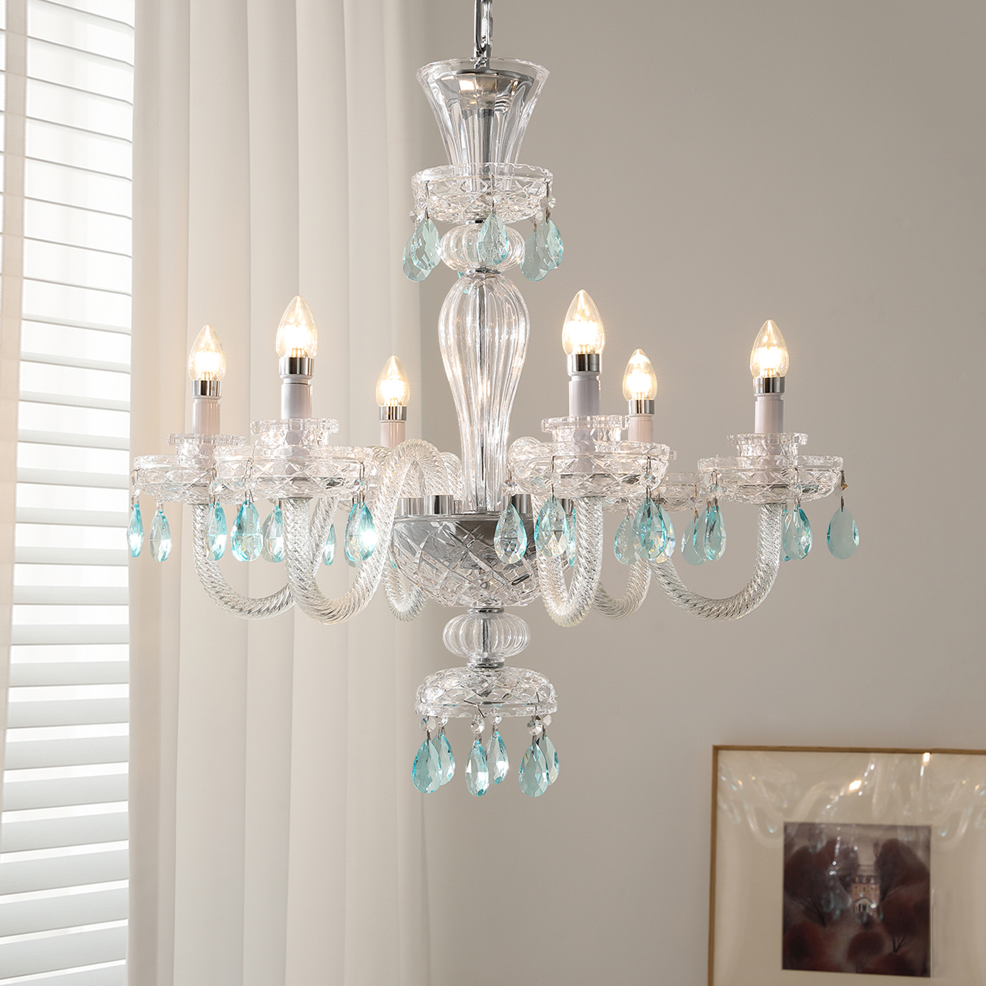 法式中古风灯具轻奢高级感卧室吊灯迷雾蓝别墅复式楼复古餐厅主灯