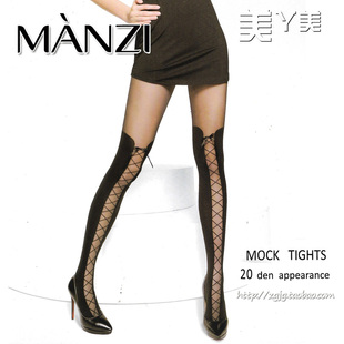 美丫美 丝袜 Manzi曼姿20D罗马高筒靴仿长统提花连裤袜袜女薄丝袜