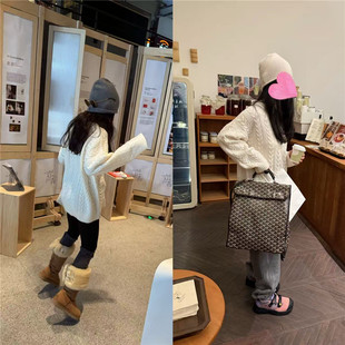 卷卷家 羊绒羊毛米色绞花亲子大毛衣,软糯厚实,实价无折