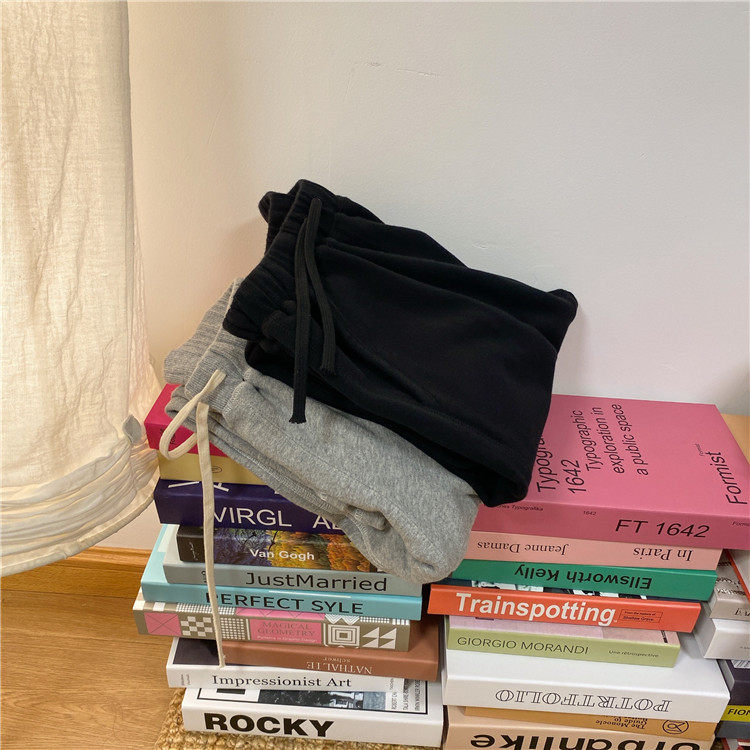 卷卷家 两色中性风复古明线装饰抽绳卫裤，直筒/束口两穿