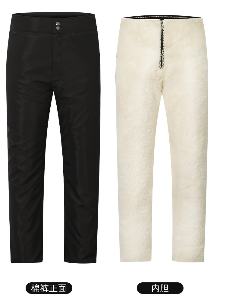 겨울 중년 및 노인 양가죽 일체형 내부 담낭 남성과 여성을위한 하이 웨이스트 깊은 가랑이 바지 따뜻하고 두꺼운 탈착식 양가죽 바지