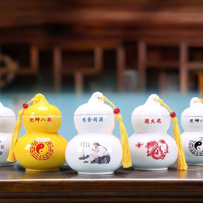 大号600ml葫芦瓶陶瓷罐中药材带盖复古流梳保存瓶膏方药丸密封罐