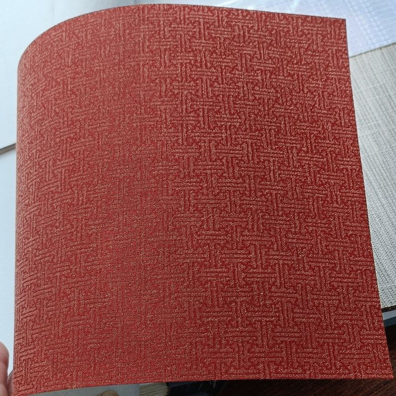 新古典中式红色无缝墙布高档家装会所酒店中国红鎏金黑色格子壁布
