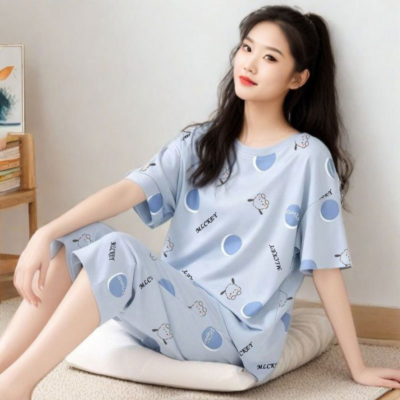 【一套价】女士夏天七分裤薄款夏季短袖卡通七分裤睡衣家居服套装