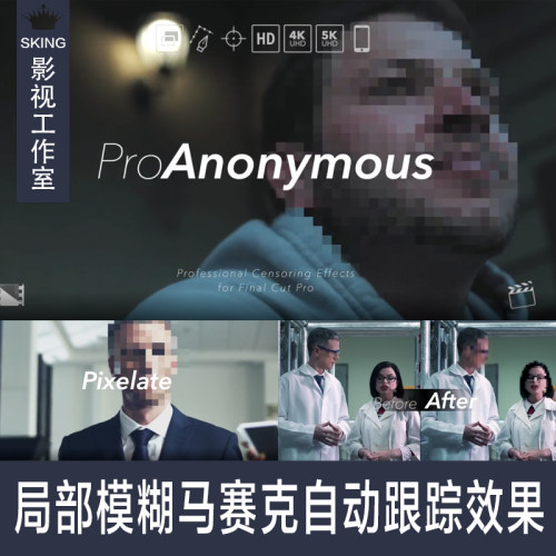 fcpx特效插件ProAnonymous局部自动跟踪遮挡打码马赛克模糊发生器