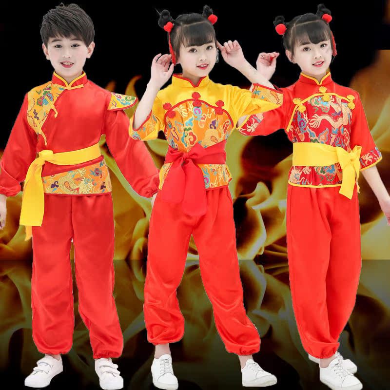 六一儿童武术表演服喜庆中国结秧歌服幼儿打鼓服开门红舞蹈表演服