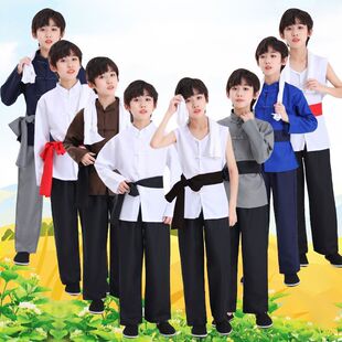 儿童王二小农民演出服红军八路游击队英雄雨来村姑舞台情景剧表演