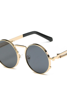 墨镜复古风圆形黑色蹦迪太阳镜