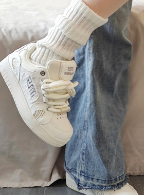 薄款透气破坏美学国风设计师潮鞋小白鞋男女款白色板鞋面包鞋男鞋