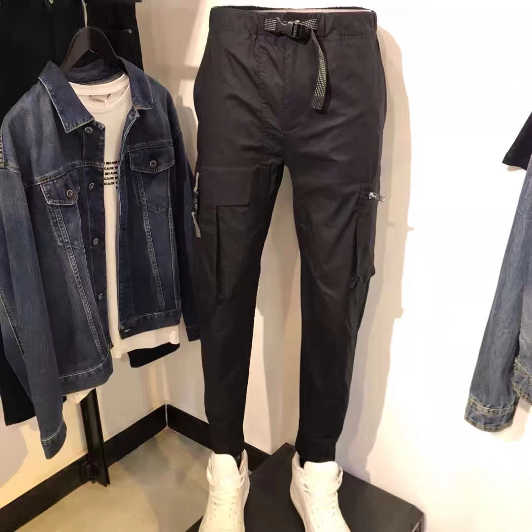 jackjones杰克琼斯束脚工装裤春秋季多兜黑色休闲裤